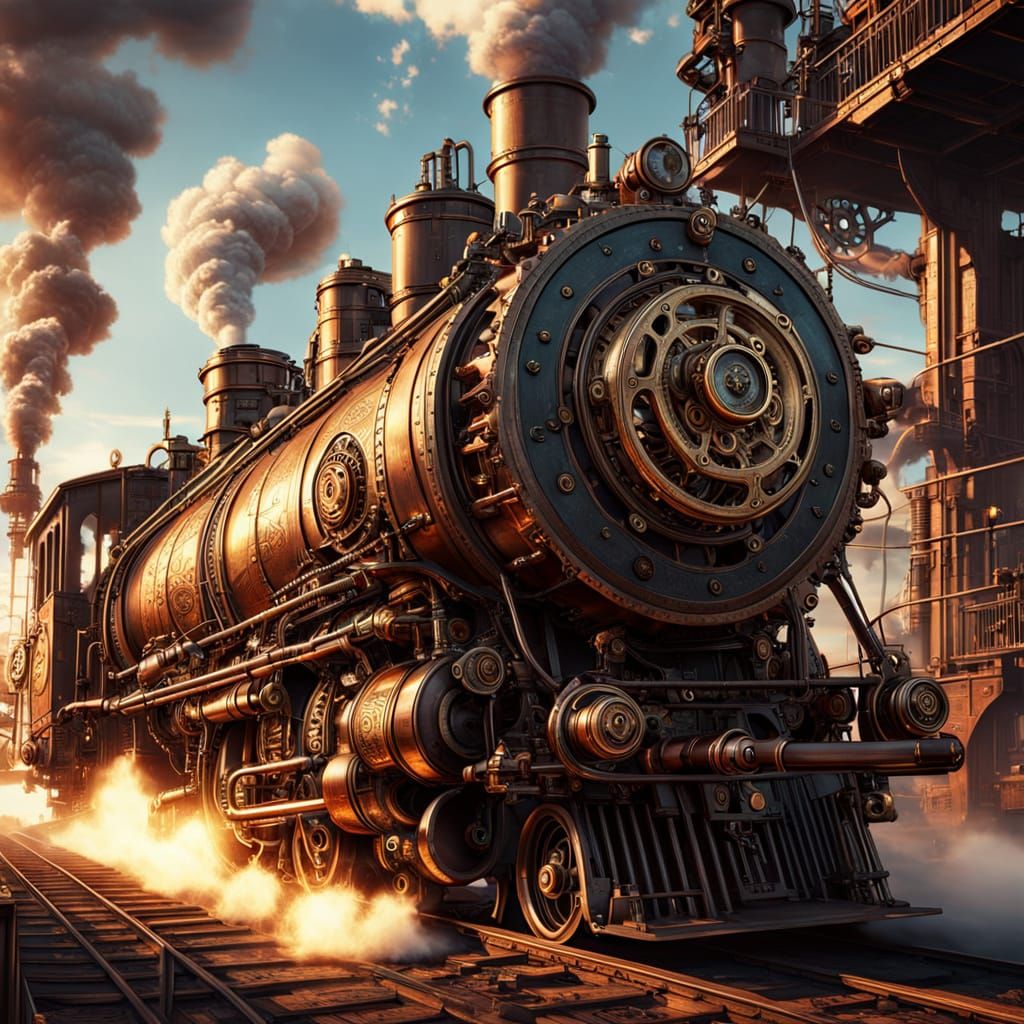 Steampunk Native American Engine at Sunset