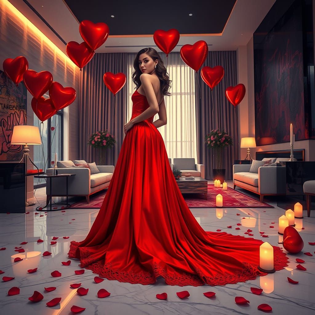 Romantic Modern Apartment on Valentine's Day in Cyberpunk St...