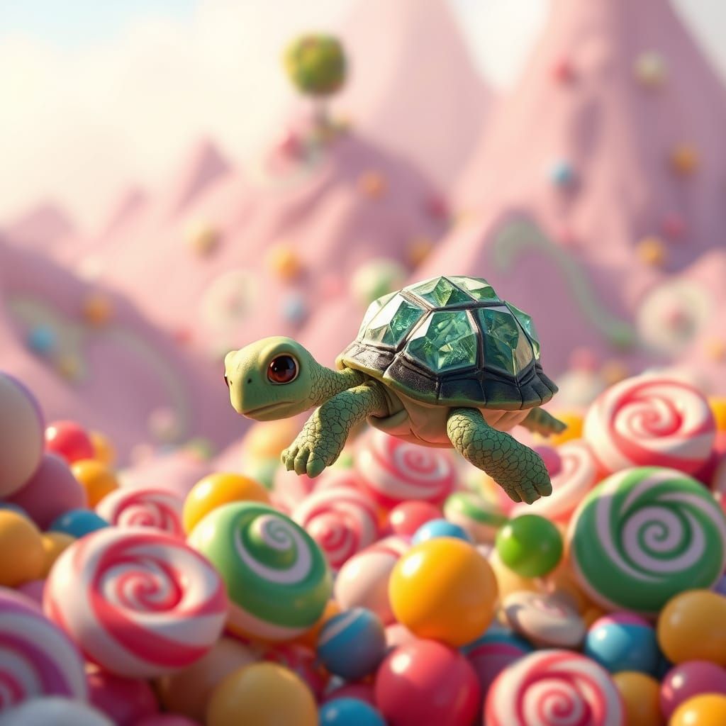 Diamond Tortoise Flies Through Candy Mountains in Pixar Styl...