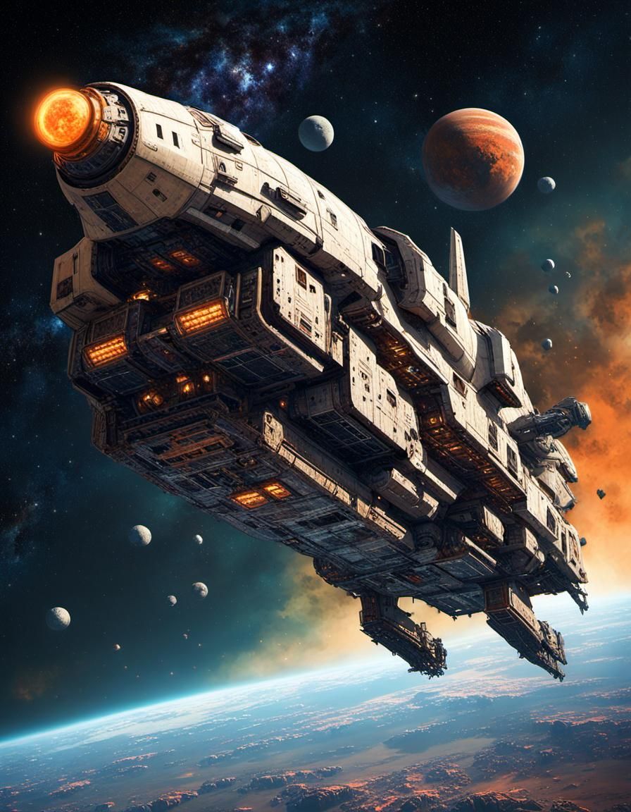 Retro Sci-Fi Spaceship Speeding Through Space