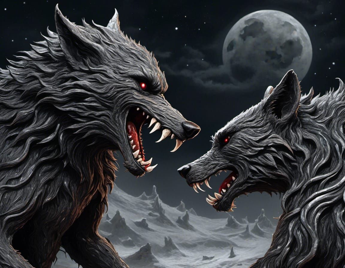 Realistic Werewolf with Bloodied Teeth Under Moonlight
