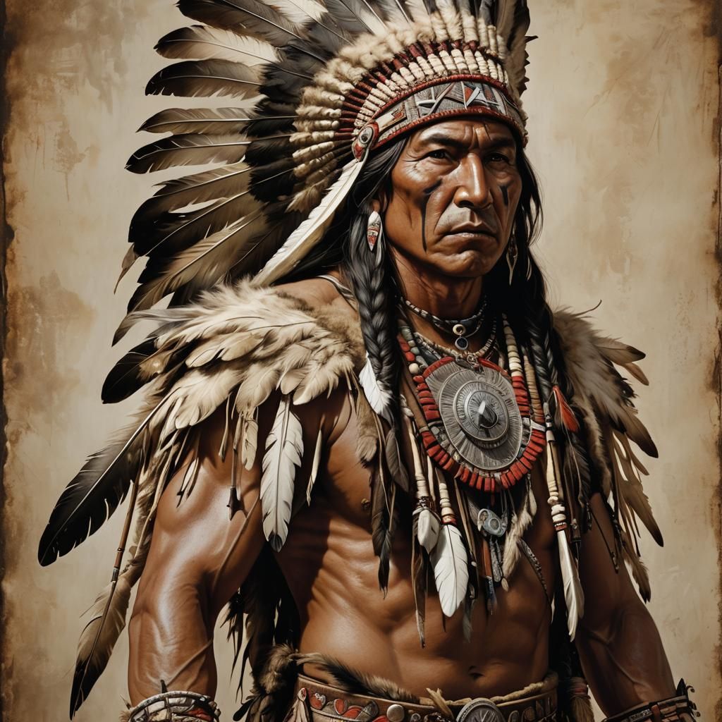Hyperrealistic Native American Warrior with Spear