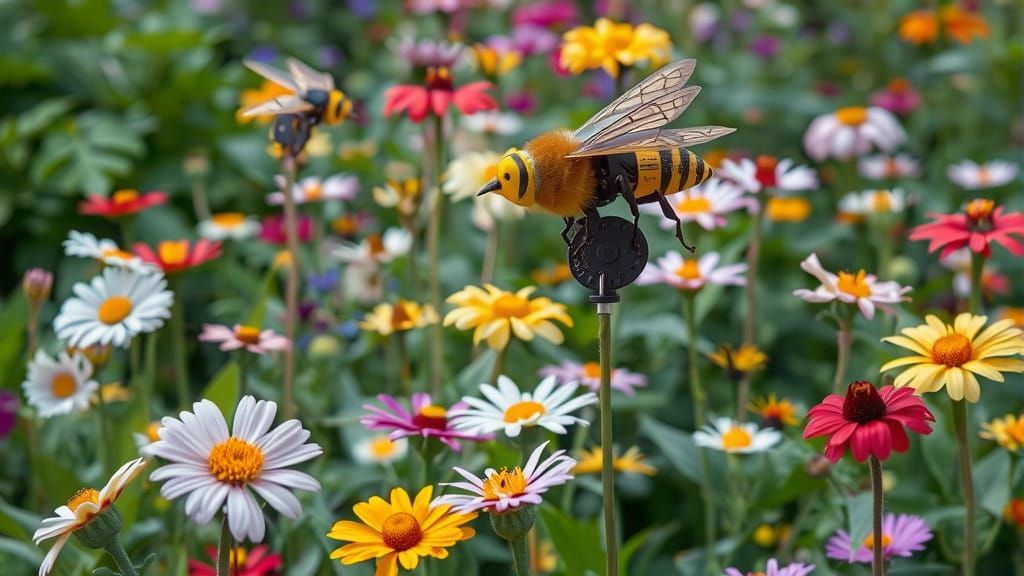 A garden full of clockwork flowers, mechanical birds and electronic bees