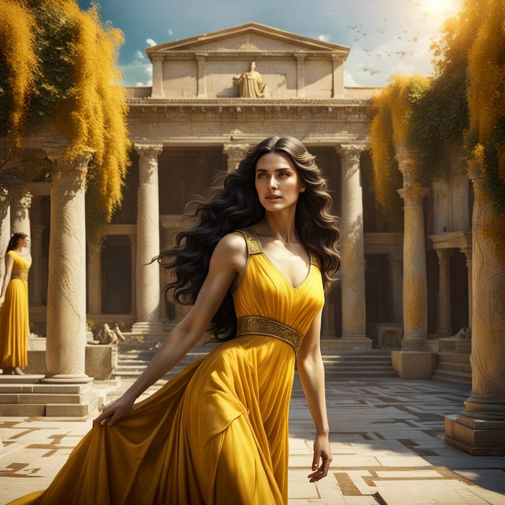Ancient Greek Woman in Courtyard, Digital Art
