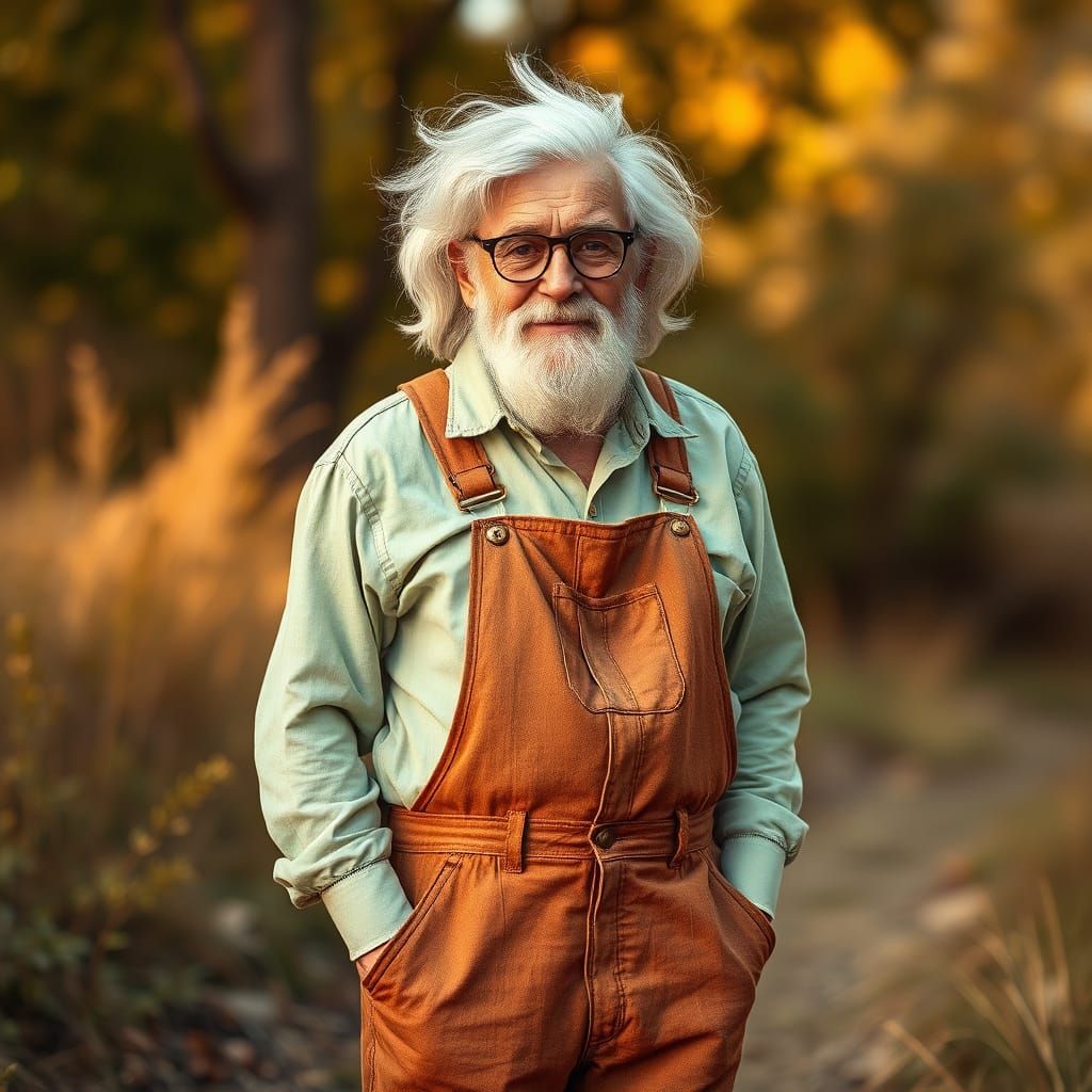 Elderly Gentleman in Earthy Attire, Inspired by Whimsical Il...