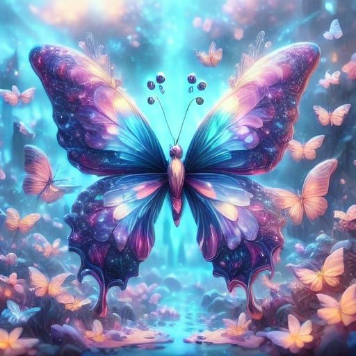 Neon Butterfly Shimmers in Sunlight: 3D Game Art
