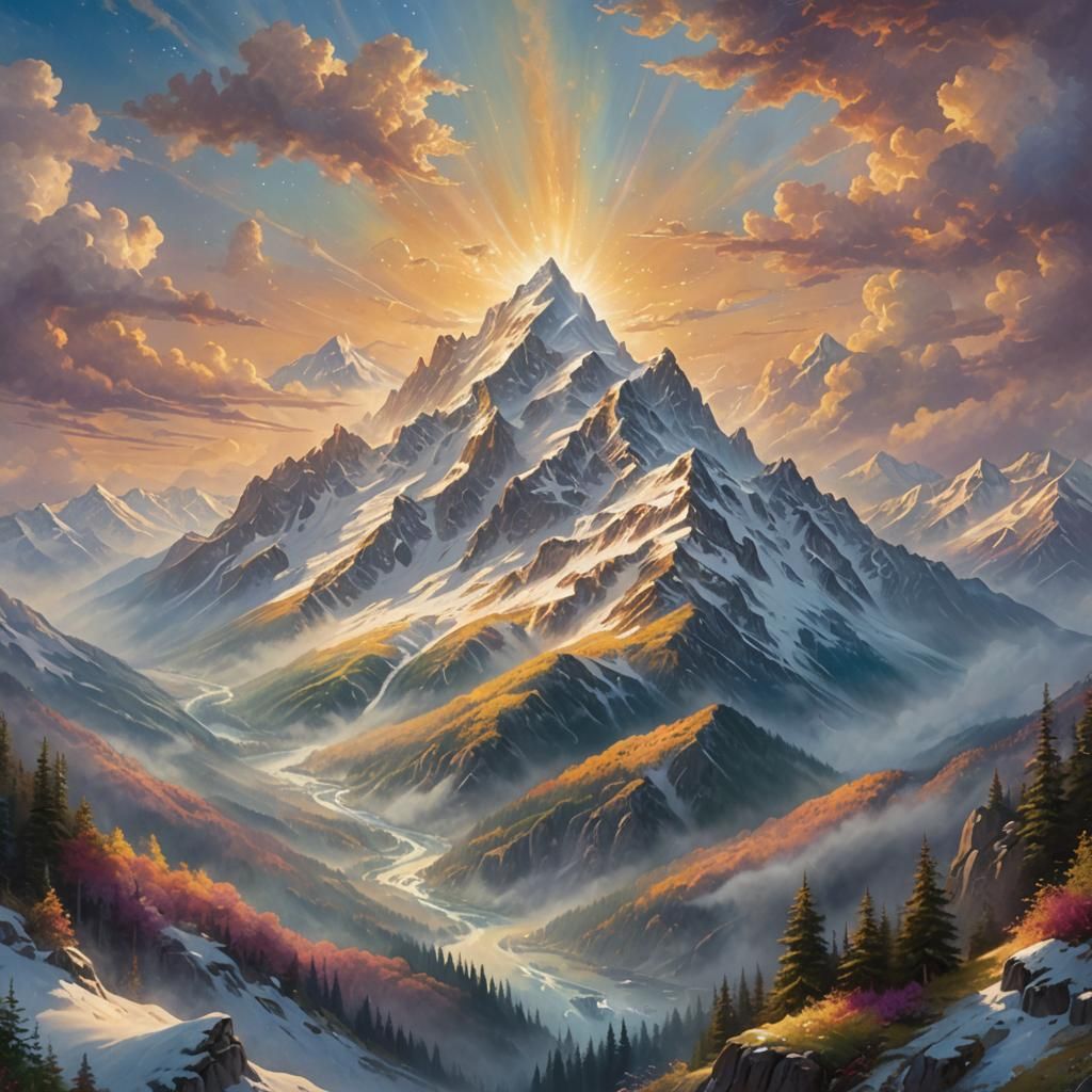 Ethereal Floating Mountains in Golden Light