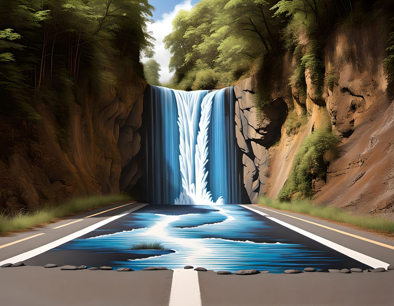 3D Spray Can Waterfall Illusion on Road