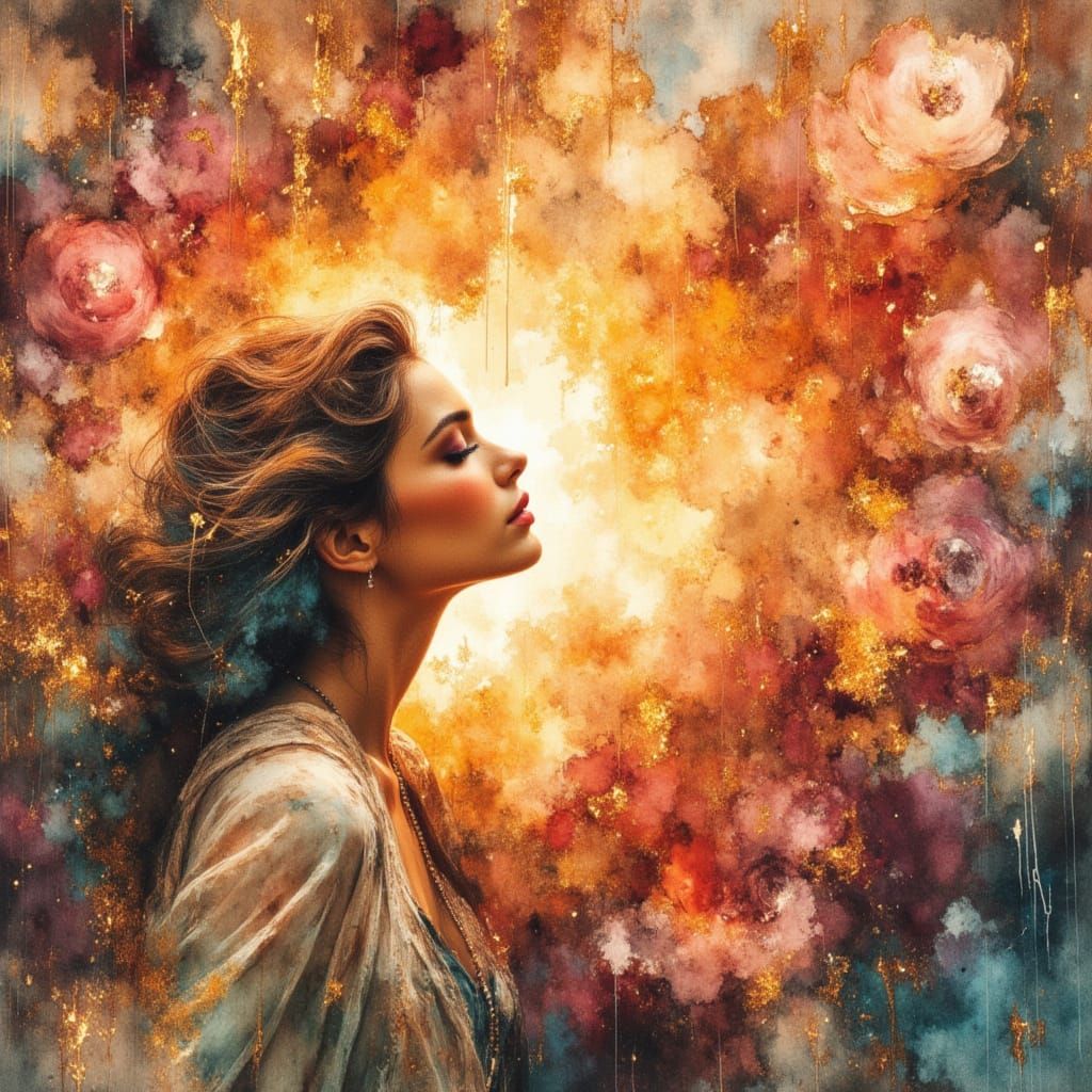 Woman Bathed in Amber and Rust Tides