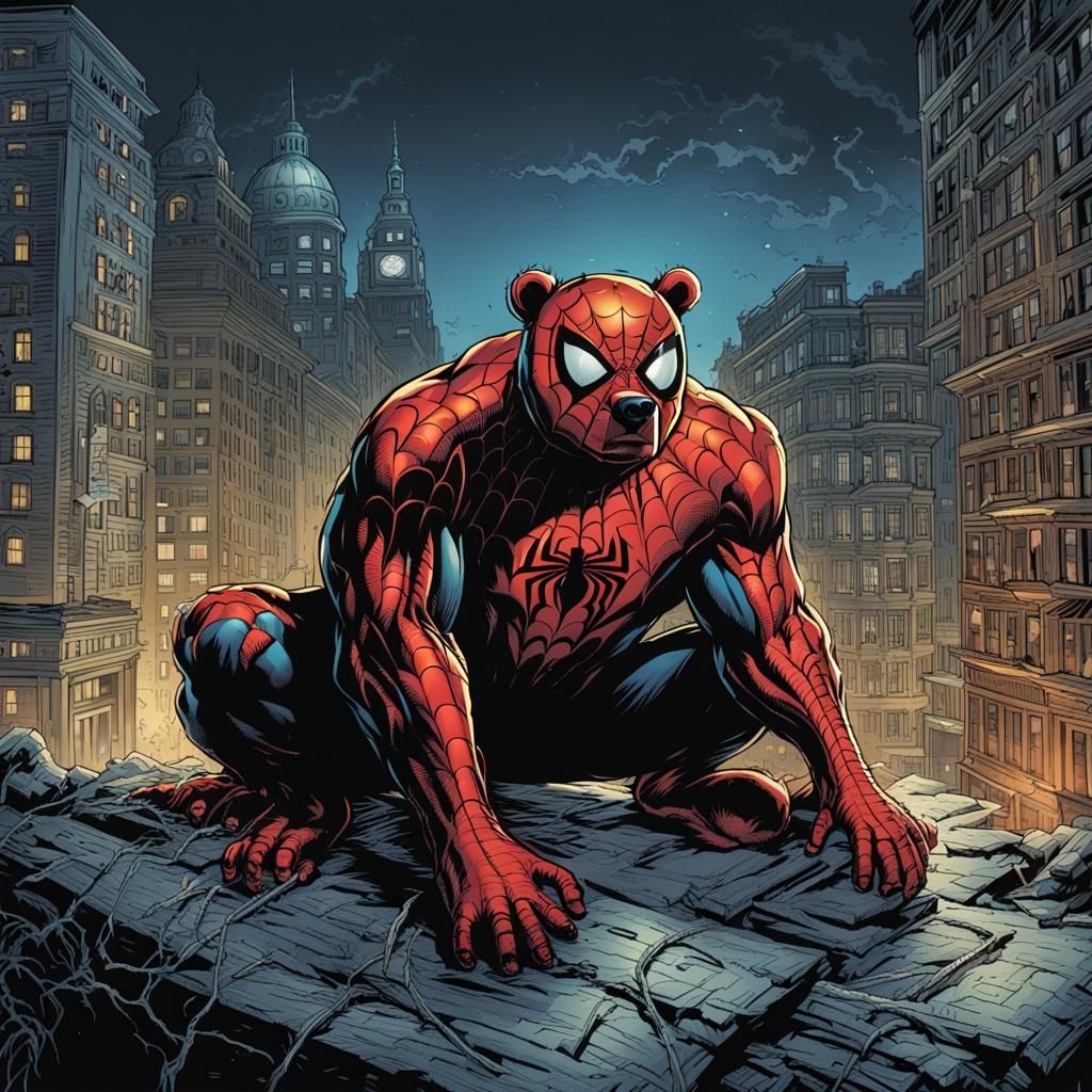 Spider-Man Bear in Comic Book Style