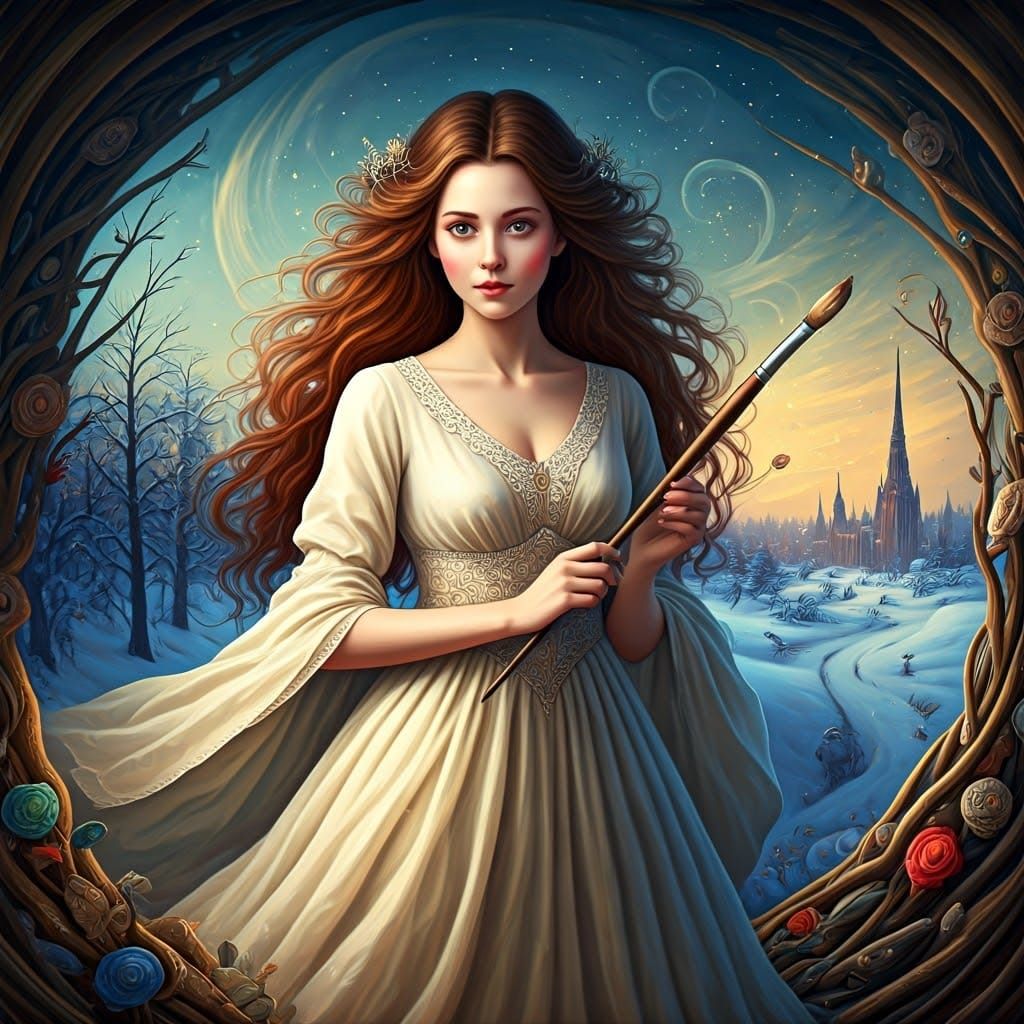Woman with Brush in Surreal Fantasy Art Style