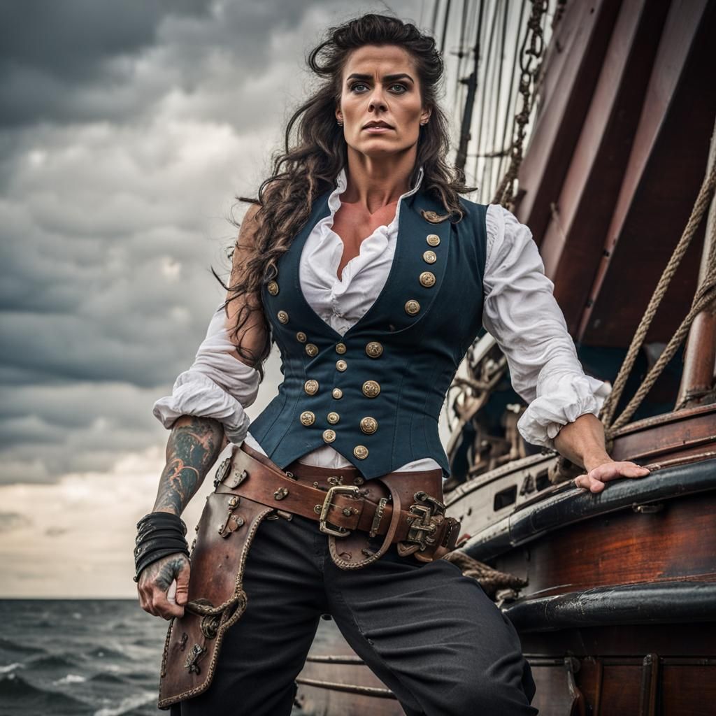 Photorealistic Pirate Woman on Ship Deck