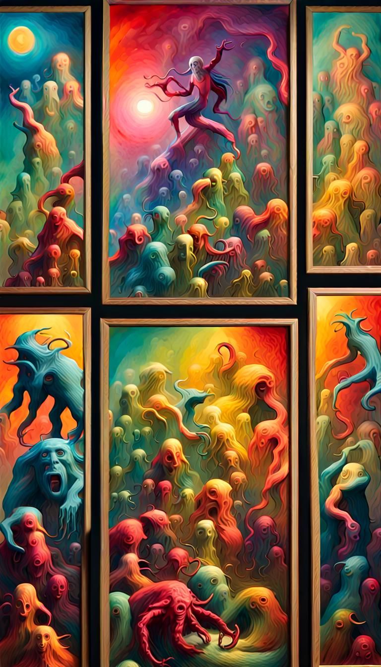 Eerie Creatures Emerge from Canvas: Digital Illustration