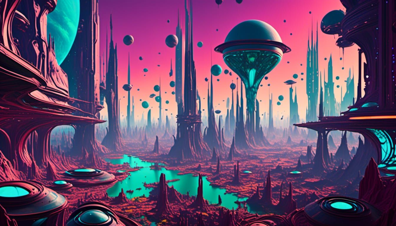 Futuristic Alien Cityscape in Hyperrealistic Style