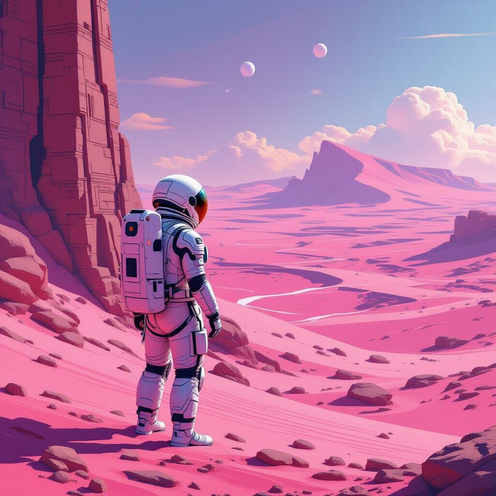 Astronaut Discovers Alien Ruins on Pink Desert Planet