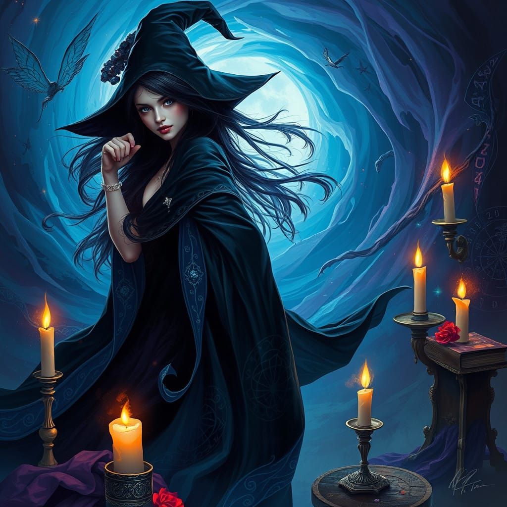 Ethereal Fantasy Witch Unveiled in a Whirlpool of Magic