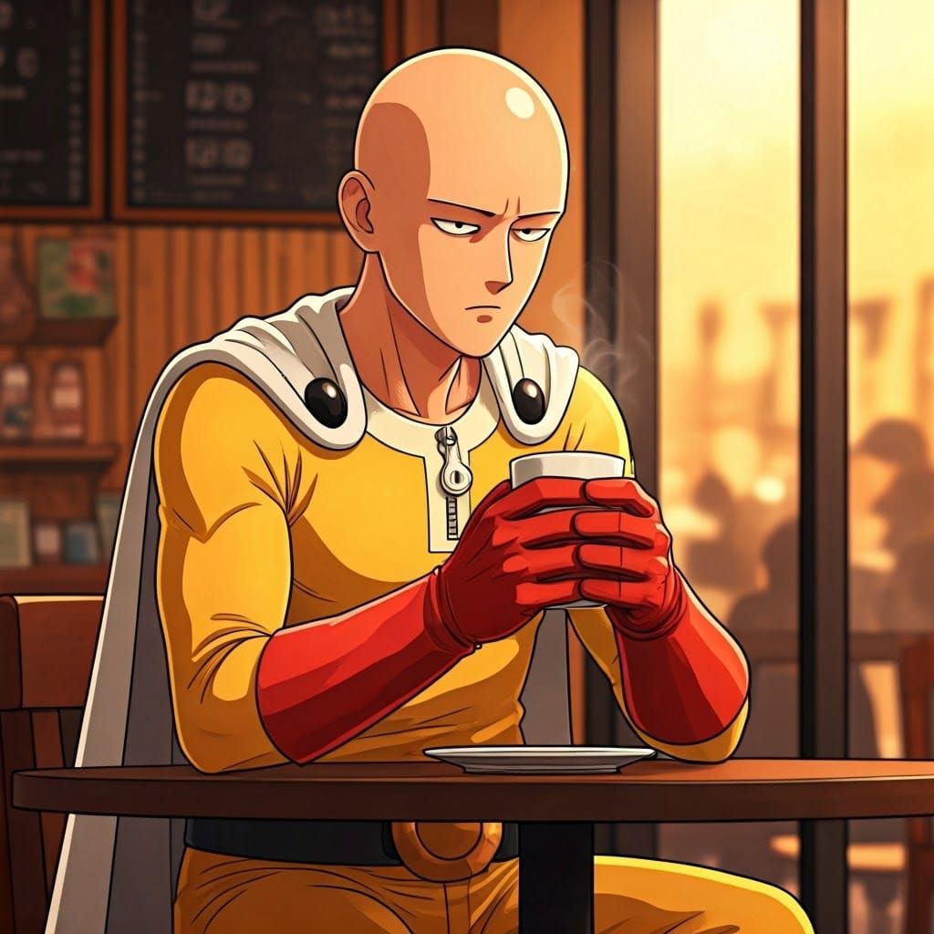 Saitama has an OK cup of Coffee