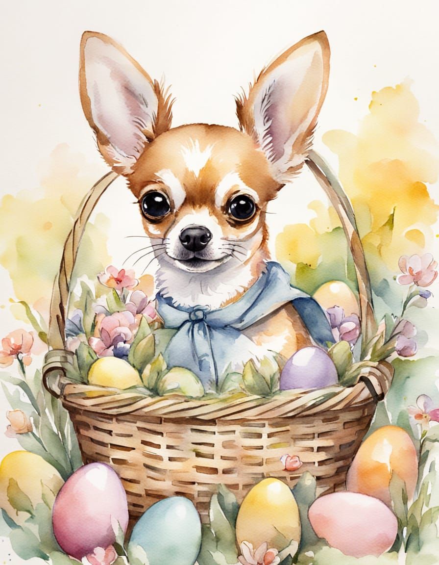 Whimsical Easter Bunny Chihuahua in Watercolor