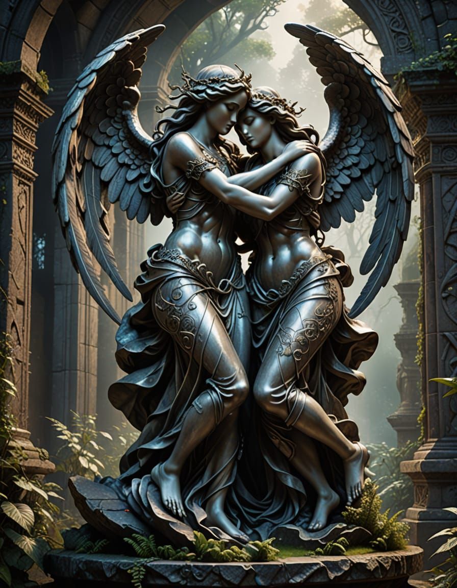Ethereal Angels in Mysterious DNA Embrace