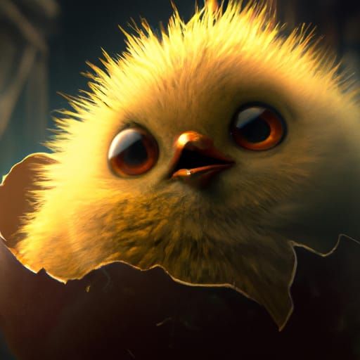 Adorable Chick Hatching: Detailed Fantasy Art