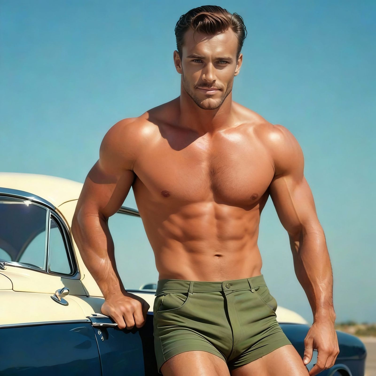 Handsome Muscular Man in 50s Retrofuturistic Style