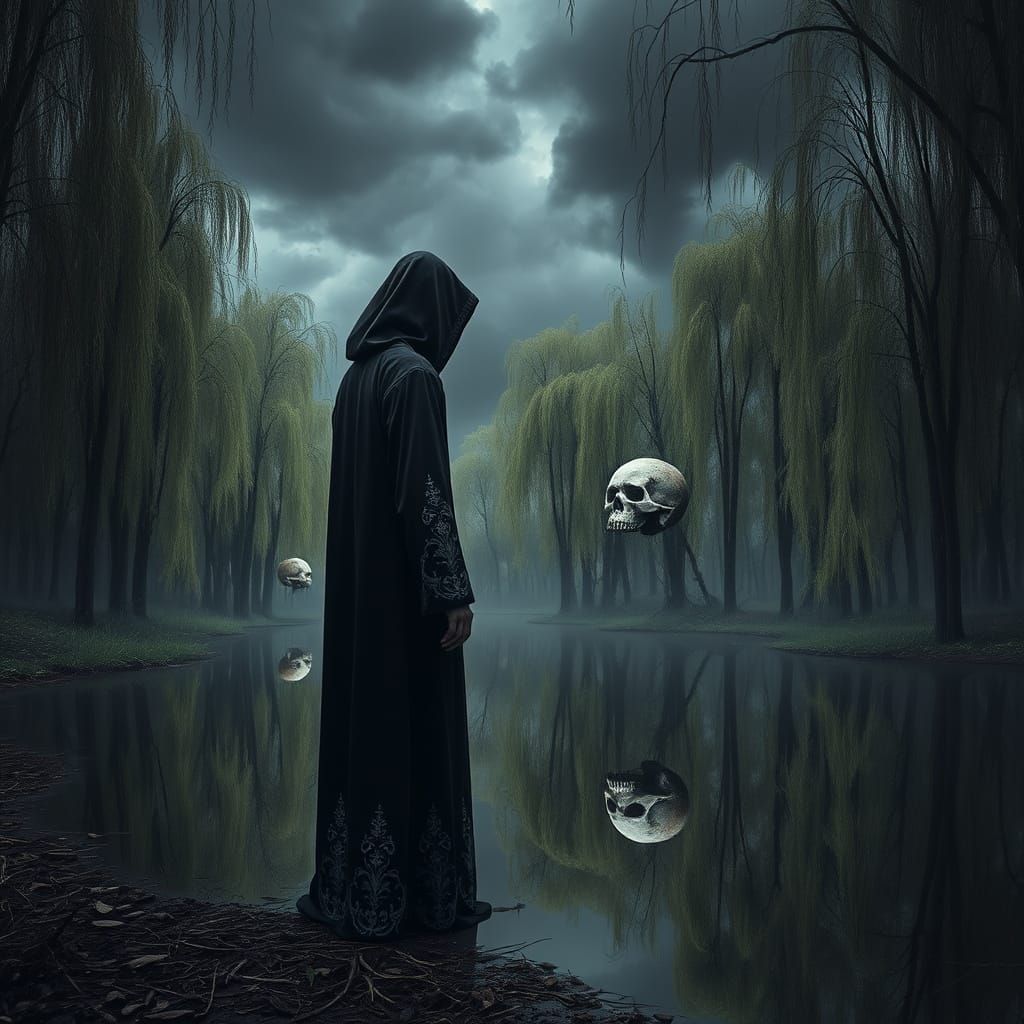 Mystical Reflection in Weeping Willow Forest