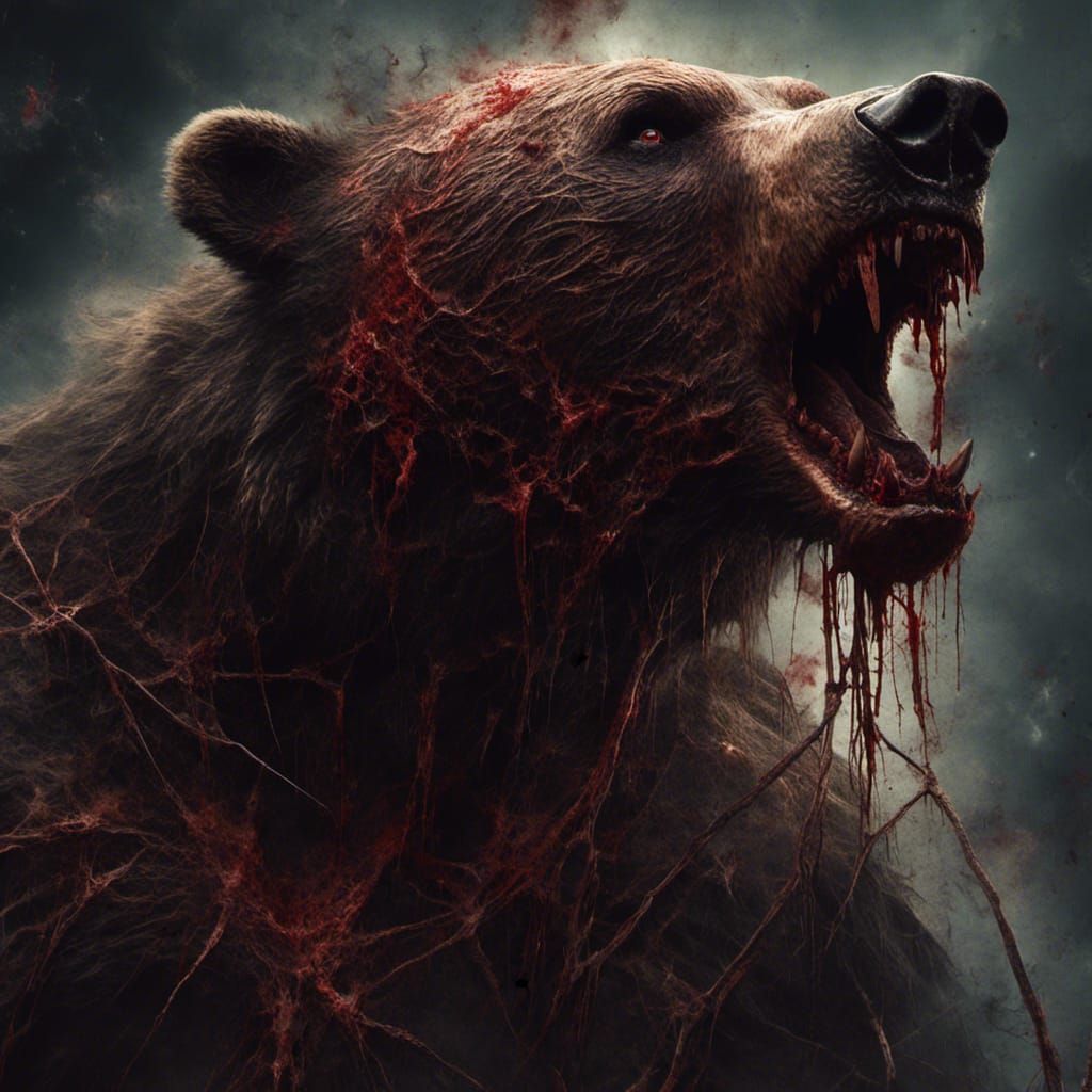 Cursed Zombie Bear-Human in Macabre Surrealist Art