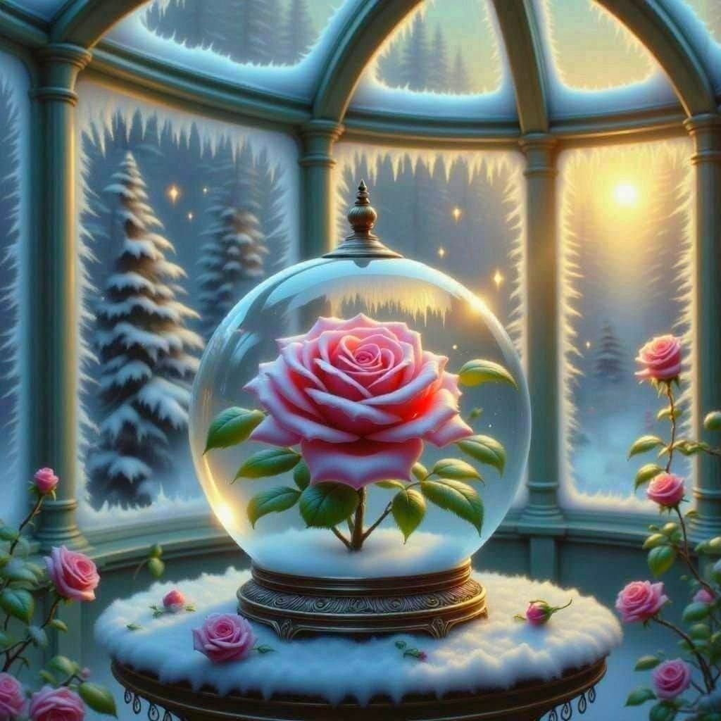 Ice Rose Snowglobe in Abandoned Victorian Greenhouse