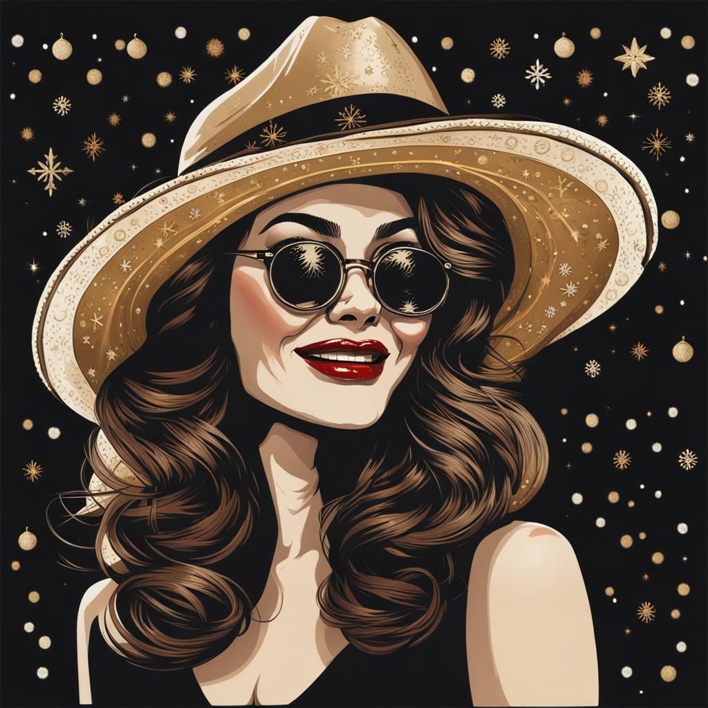 Vintage Art Woman in Christmas Sweater