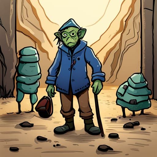 Haggard Goblin Traveler Searches for Warm Shoe