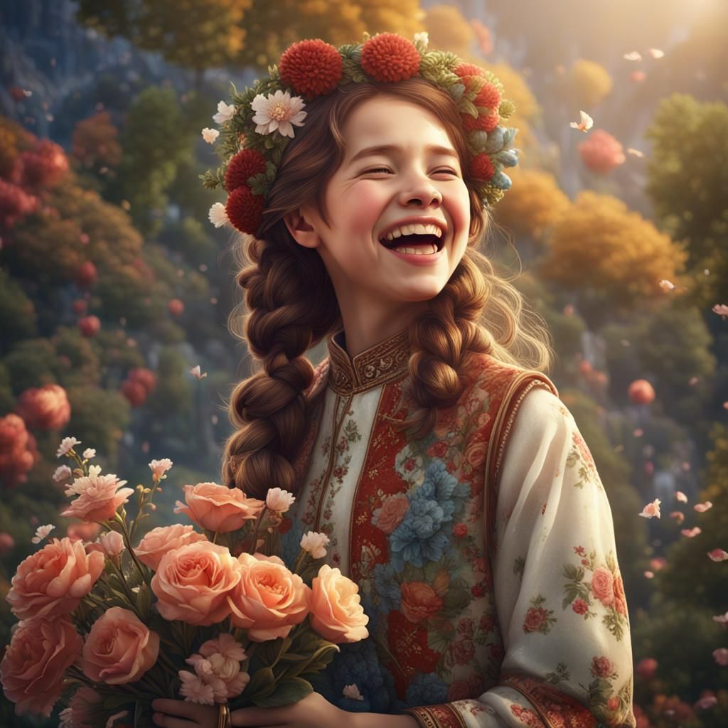 Happy Girl in Polish Attire, Detailed Fantasy Art