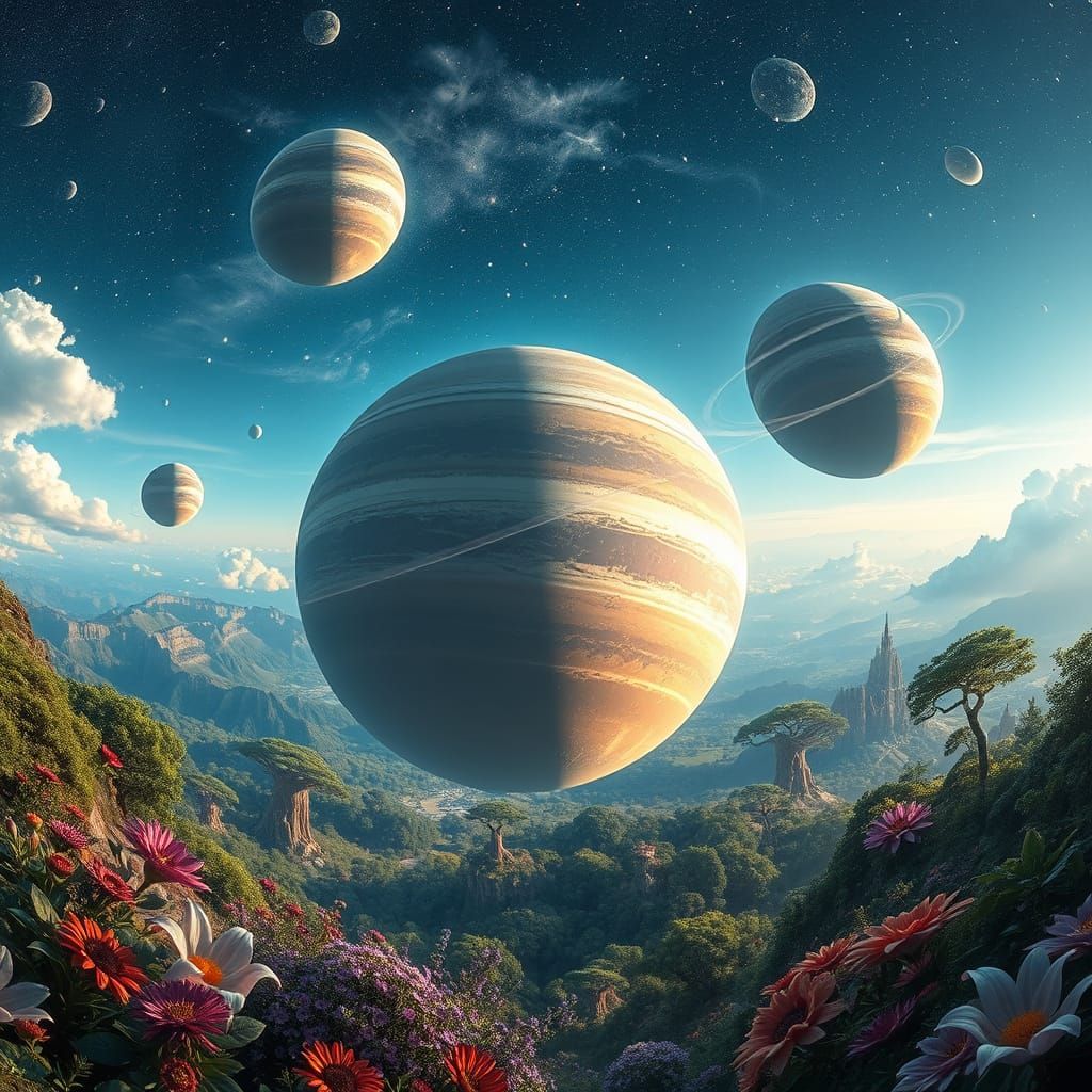 Breathtaking Alien World with Vibrant Atmosphere and Iridesc...