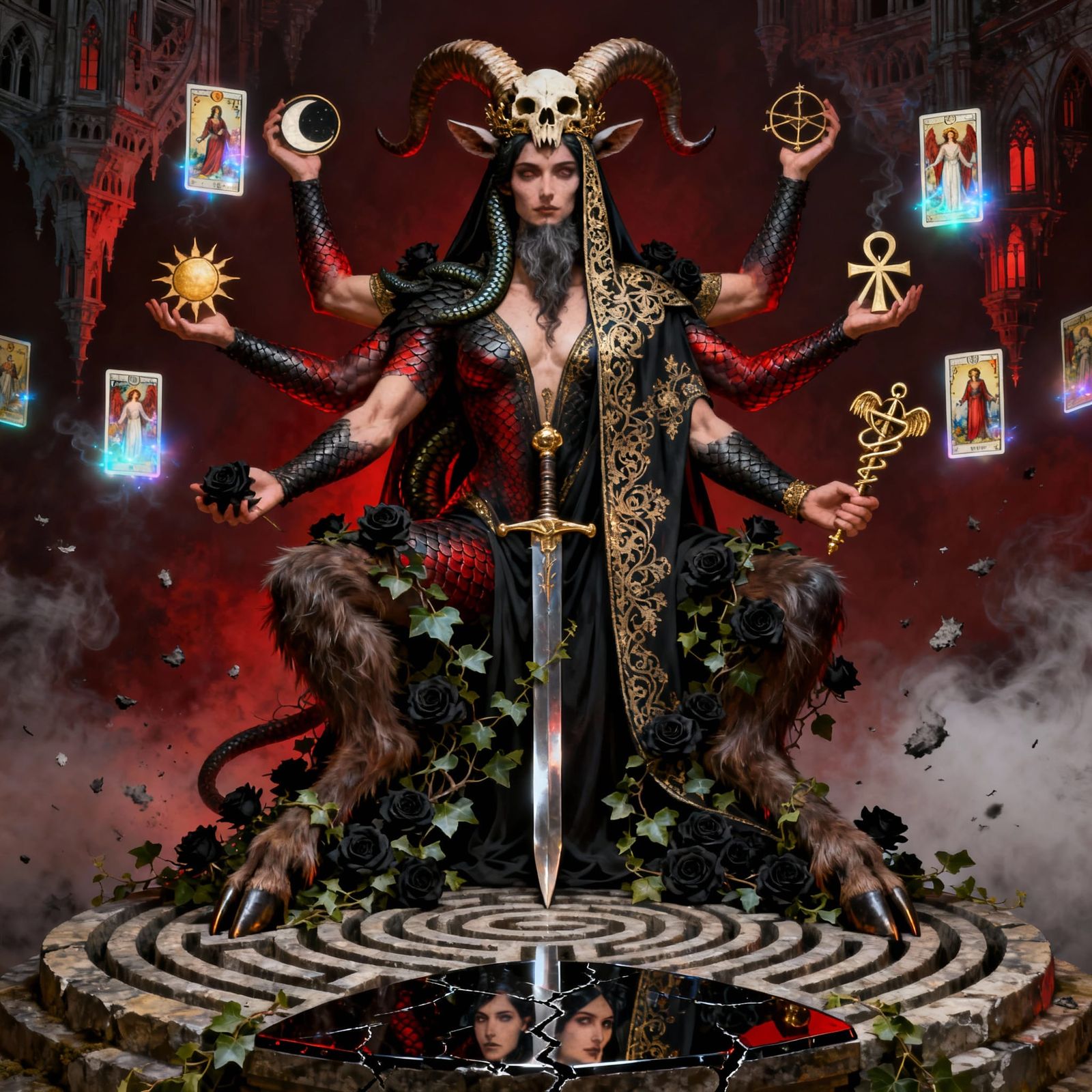 Baphomet: Symbol of Balance in Creepy Magazine Style