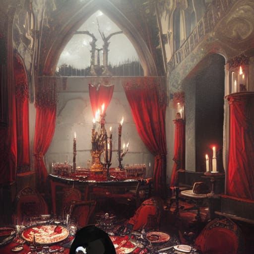 Vampire Regency Banquet in Hyperdetailed Style