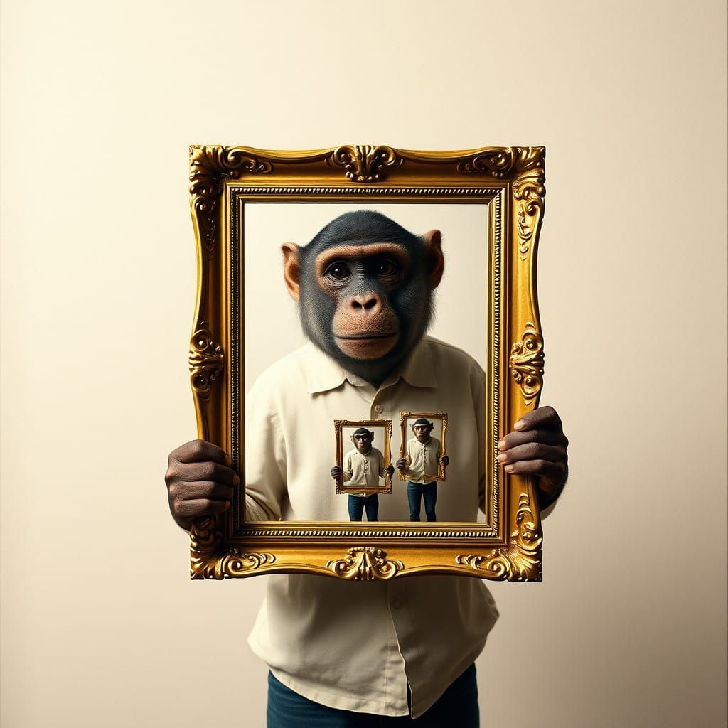 Monkey in Golden Frame Trapped in Infinite Visual Loop