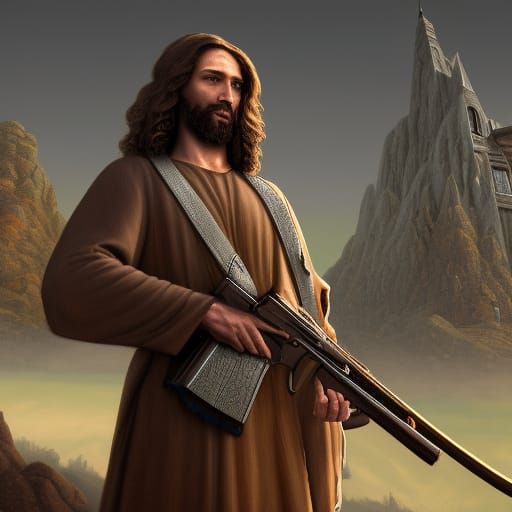 Jesus Christ with a Gun: Detailed Matte Painting
