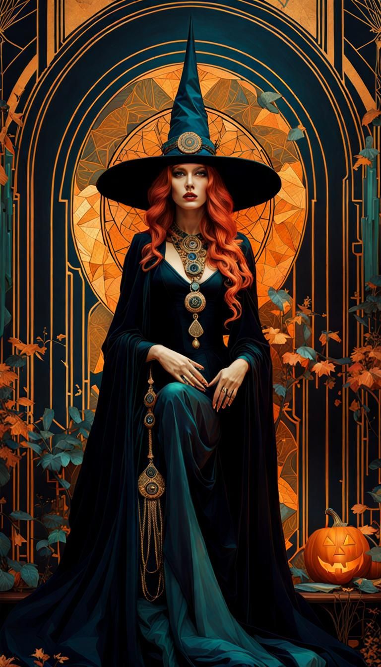 Halloween Witch in Art Nouveau Style