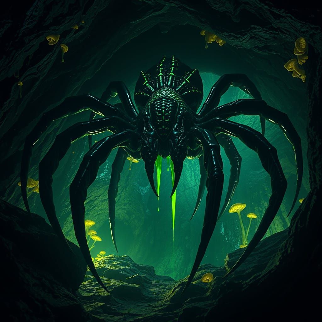 Obsidian Arachnid Monstrosity Illuminated by Sickly Yellow B...