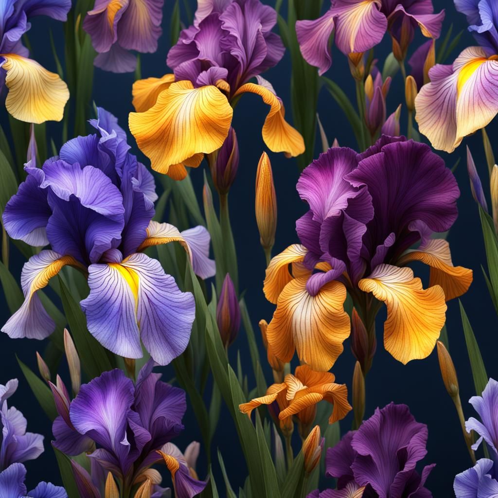 Colorful Iris Flowers in Detailed Matte Painting