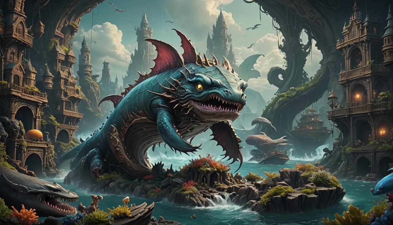 Cute Pet Leviathan: Detailed Matte Painting in 8K