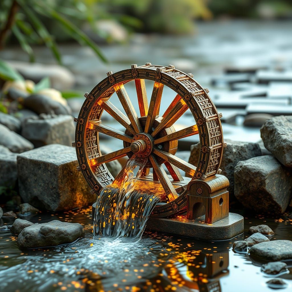 Digital Waterwheel in Futuristic Style