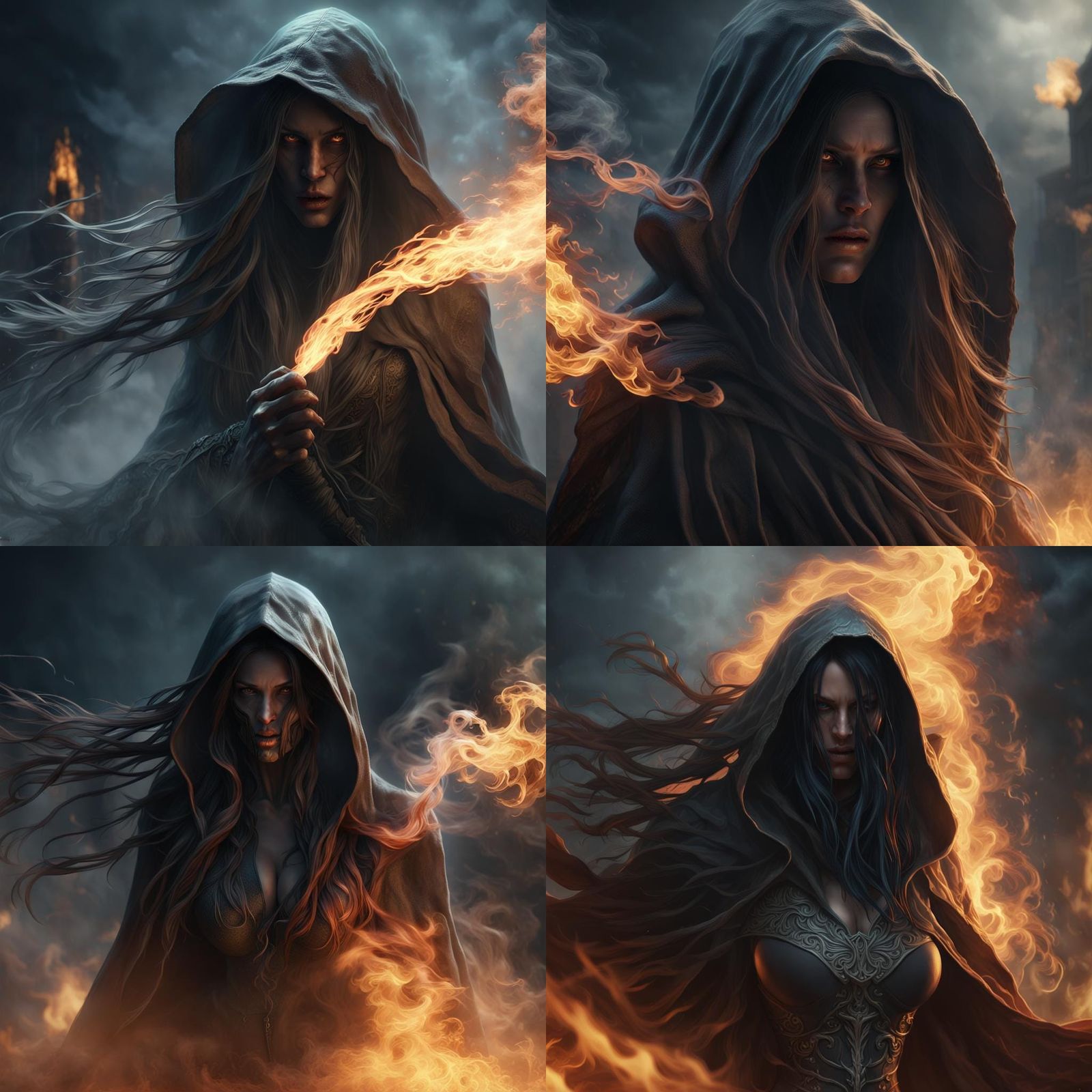 Female Reaper in a Dark Fantasy Landscape