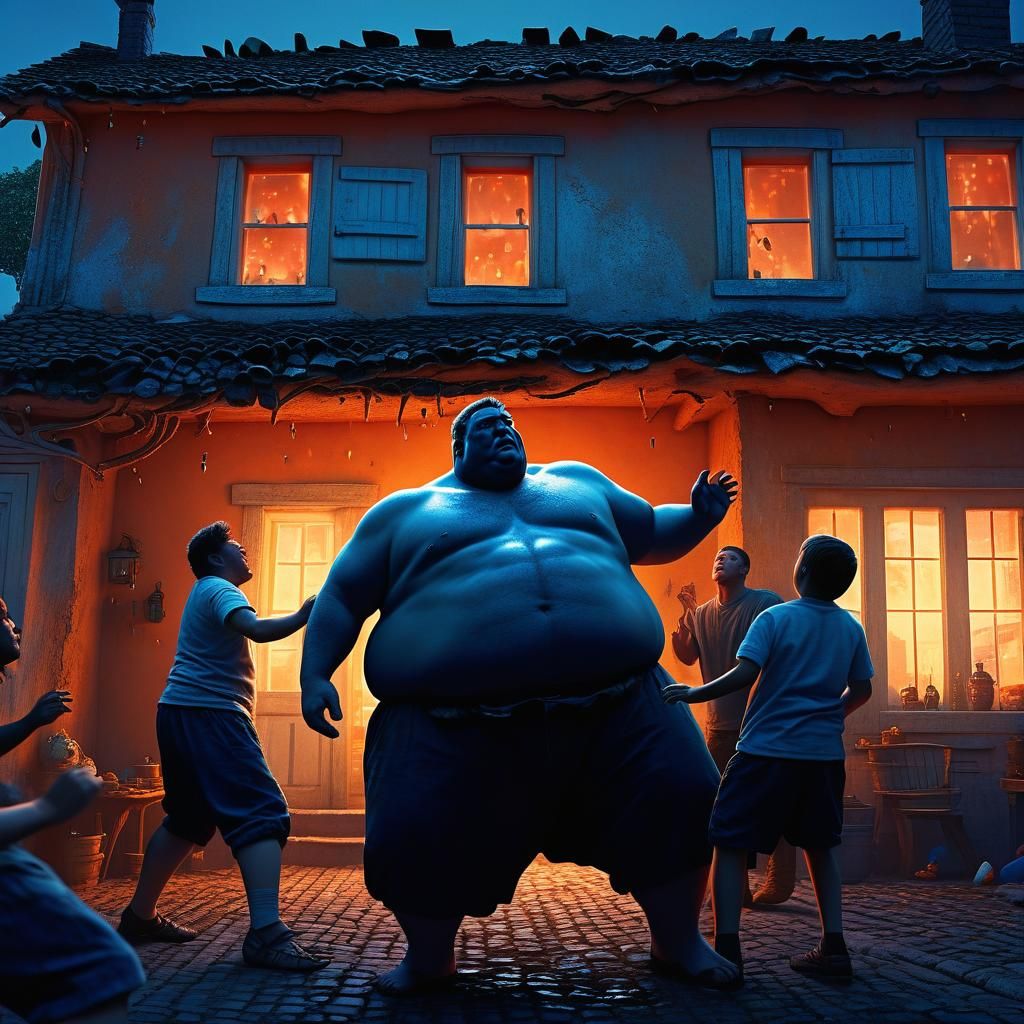 Fantasy Belly Slapping Scene in Matte Painting Style