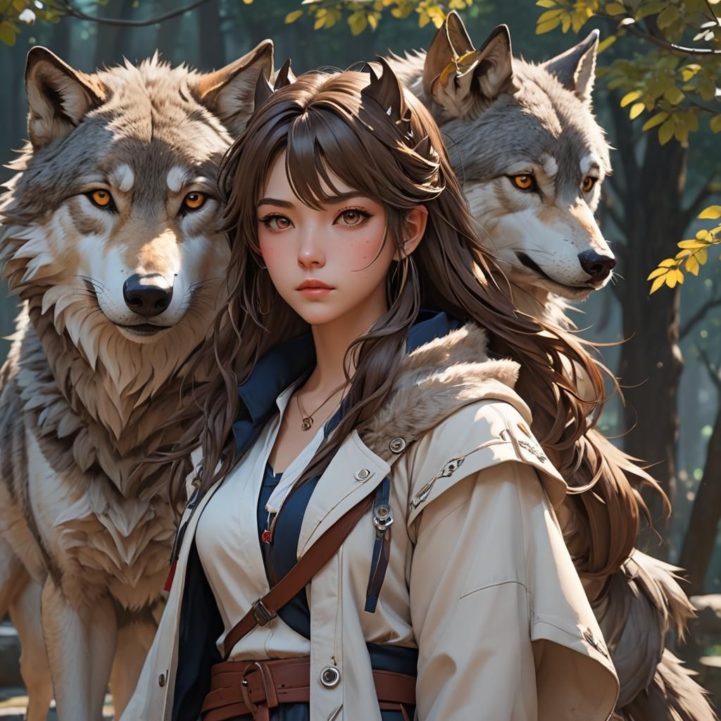 Anime Style Woman with Wolf