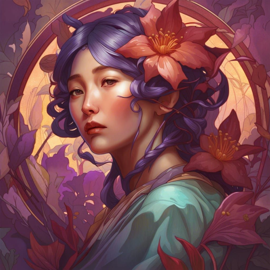 Purple Passionflower in Art Nouveau Style