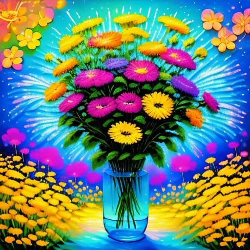 Neon Flowers in UV Blacklight