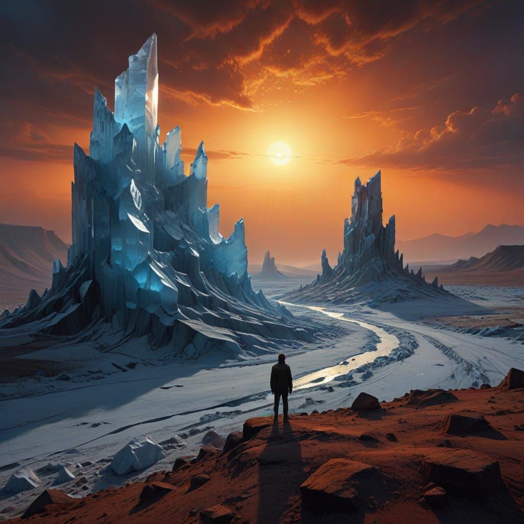 Desert Ice Sculpture: Surreal Cinematic Solitude