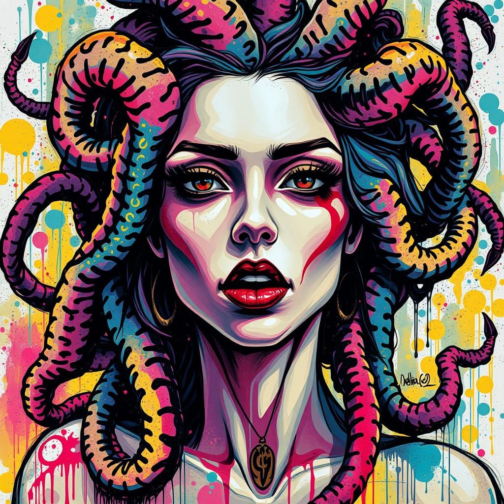 Medusa in Vibrant Graffiti Art