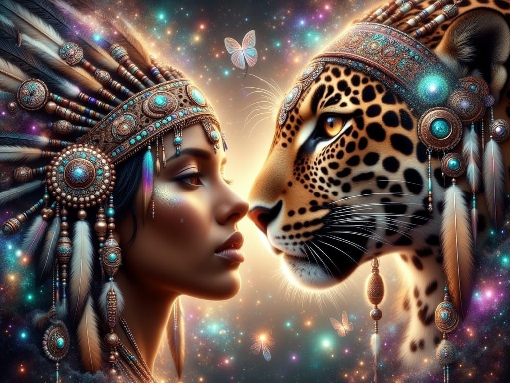 Tribal Mexican Jaguar Goddess in Mystic Aura