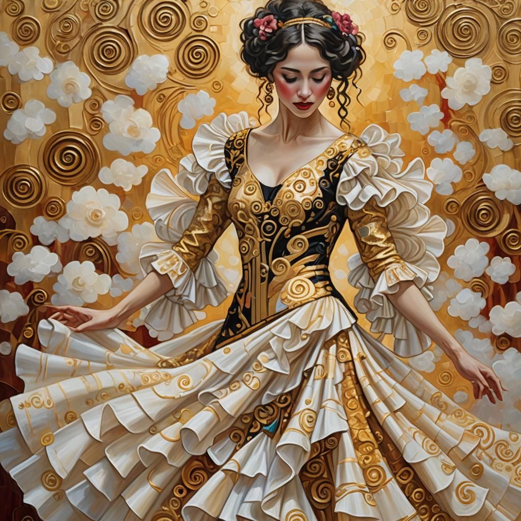 Flamenco Dancer and Piano Keys in Klimt Style